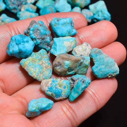 GEMKORA 50 carats Genuine Raw Turquoise Stone, Loose Gemstone and Crystals, Wholesale Lot, Blue Rough Crystals, Turquoise Rock, Jewelry Making Supplies, DIY & Crafts (6 to 8pcs)