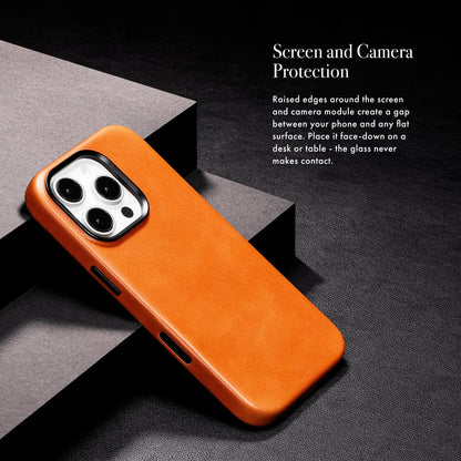 Casebelle Handcrafted Vegetable-Tanned Slim Leather Case for iPhone 16 Pro - [Built-in Camera Control] - Compatible with MagSafe - Raised Bezels, Natural Patina Over Time - Amber Brown