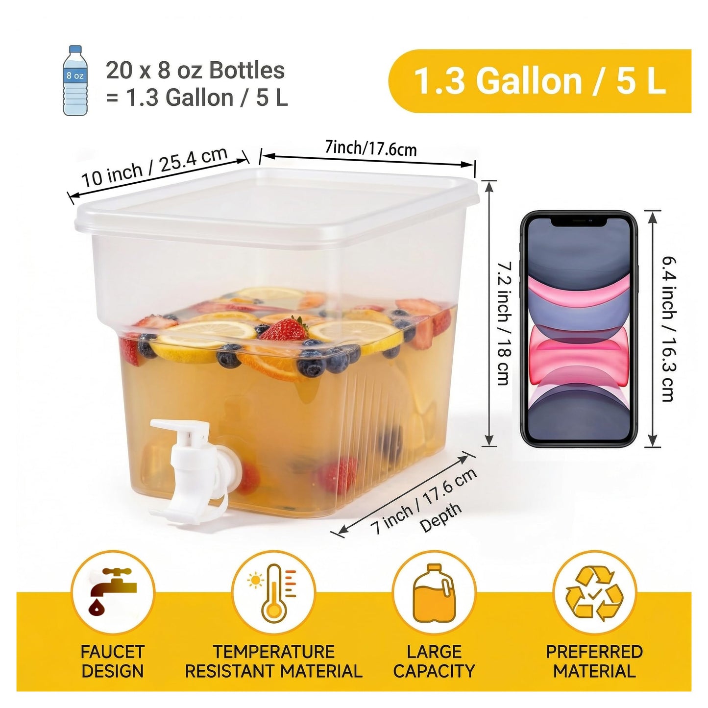 BEWBBAT 2 Pack 1.3 Gallon Fridge Drink Dispenser with Spigot, Leak-proof Plastic Beverage Drink Dispenser Refrigerator Iced Juice Lemonade Dispenser For Party, Bar