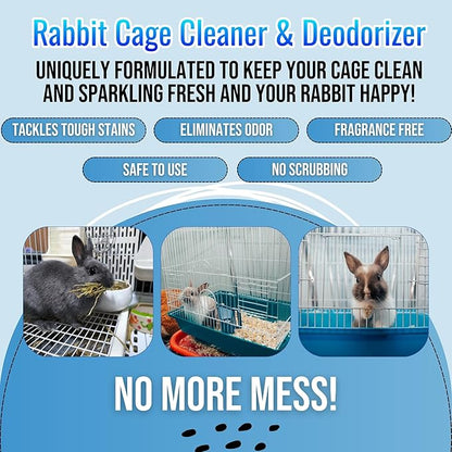 Rabbit Cage Cleaner Spray (32oz) – Bunny Cage Cleaner & Deodorizer – Odor Eliminator for Small Animal Cages – Pet Safe, Non-Toxic – Fast Drying – Made in USA