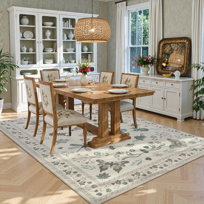 Dadasgk Insect Print Washable Area Rugs 5x7, Soft Rugs for Living Room, Ultra-Thin Non Slip Modern Bedroom Rug, Throw Rug Large Boho Carpet for Dining Room Kids Nursery Office, Beige