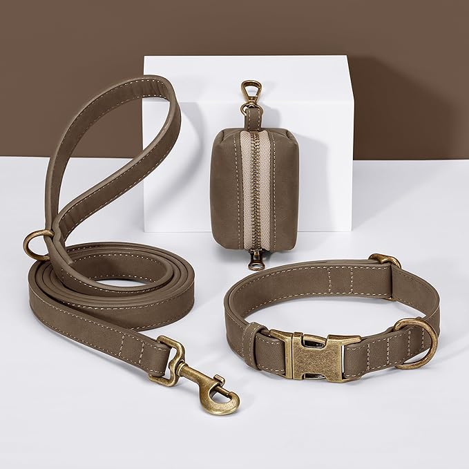 Didog Soft PU Leather Dog Collar, Stylish Quick Released Dog Collars for Medium Dogs, Easy Clean Adjustable Pet Collar for Daily Walking, Brown, M Fit 14-18" Neck