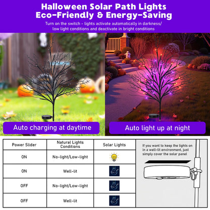 Luiywan Halloween Solar Pathway Lights 2PCS, Halloween Outdoor Decorations, Artificial Tree Waterproof LED Lights for Lawn Yard Garden Driveway Porch Walkway, Auto On/Off