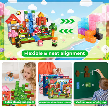300 PCS Magnetic Blocks - Magnetic Building Block, Stacking Magnet Building Cubes for Kids, Magnetic Construction Toy for Boy Girl, STEM Montessori Sensory Toy Ages 3-12 Years Old Birthday Gift