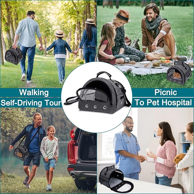 Guinea Pig Carrier, Small Pet Hamster Carrier Bag, Rabbit Bunny Travel Carrier Outdoor Handbag, Breathable Carrier for Small Animals with Water Bottle Holder & Removable Liner (Black)