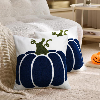 cygnus Fall Pillow Cover 18x18 inch Embroidered Blue Pumpkin Decorative Throw Pillow Cover Autumn Thanksgiving Halloween Decoration for Home Couch Living Room