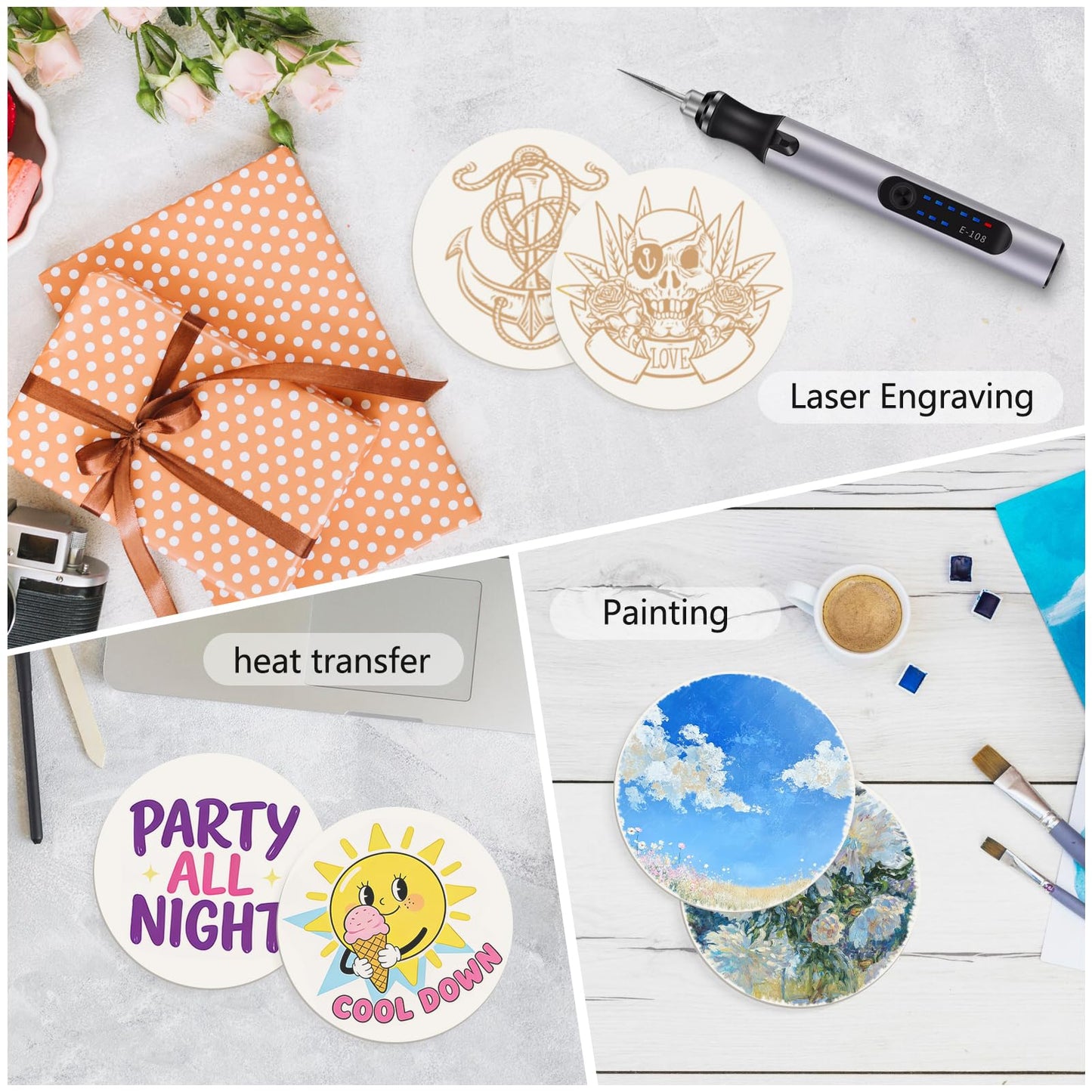 400 Pcs Disposable Paper Coasters（1MM）, 4 Inch Round White Cardboard Coasters for DIY Crafts Arts Drinks Weddings Parties Catering (White)