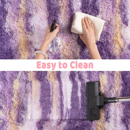 Ailyei Shag Rugs for Bedroom, 4x6 Abstract Purple Soft Fuzzy Rugs for Living Room, Fluffy Shaggy Plush Carpet Girls Kids Room Dorm Upgrade Non-Slip