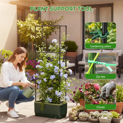 2Pack Raised Garden Bed Tomato Planter with Trellis, 52" Self Watering Tomato Planter with Water Level Indicator, Larger Rectangular Tomato Cages for Indoor & Outdoor Climbing Vegetable and Plants (2)