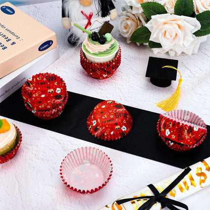 JarThenaAMCS 300Pcs Graduation Cupcake Liners 2026 Congrats Grad Paper Baking Cups Red Black Gold Standard Muffin Cupcake Wrappers for College High School Party Supplies Table Decor