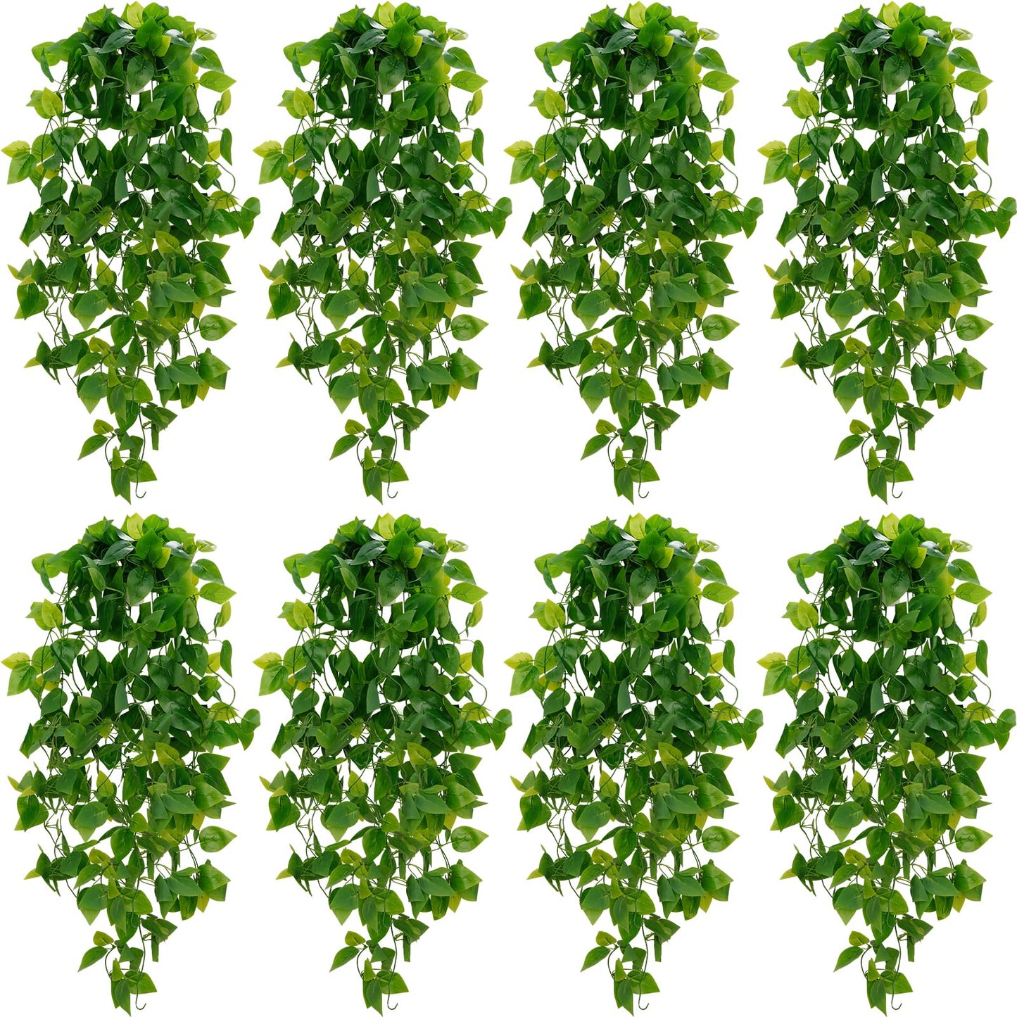 BLEUM CADE Fake Hanging Plants, 8pcs Artificial Pothos Vines Greenery for Wall Home Living Room Office Indoor Outdoor Decor (No Baskets)