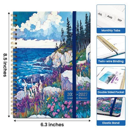 Planner 2026–2027, Weekly & Monthly Academic Organizer for School Year, Jul 2026–Jun 2027, Hardcover Planner with Tabs, Back to School Essential, 6.3" x 8.5", Coastal Wilds