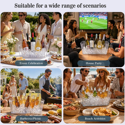 Tchrules 15L Clear Ice Bucket 2 Pack, Large Beverage Tub for Parties & Bars