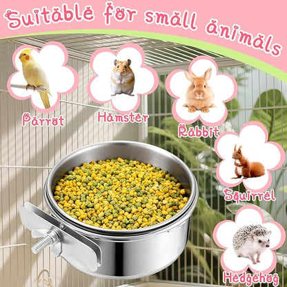 8 Pcs Stainless Steel Bird Food & Water Bowls with Clamp Holder - Hanging Bird Cage Feeding Dishes, Pet Feeders for Cockatiel, Conure, Budgie, Parakeet, Macaw & Small Animals