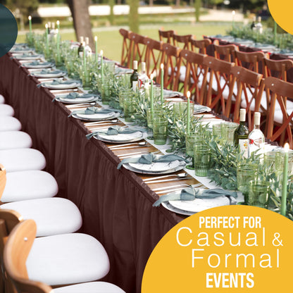 Exquisite Brown Table Skirt 6 Pack - Disposable Plastic Table Skirts for Rectangle Tables 6ft 8ft & Round Tables - 29in x 14ft Self-Adhesive Strip - Birthday Wedding Gender Reveal Decor