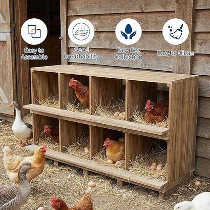 8-Compartment Wooden Chicken Nesting Box with Perches – Durable Egg Organizer for Bird Cages & Coops – Wall or Floor Mount – Prevents Egg Breakage – Ideal for Chickens, Ducks
