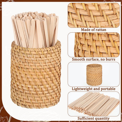 200-Count Coffee Stirrers Holder, 5-Inch Rattan Cocktail Stirrers, Wood Stir Sticks for Hot or Cold Beverages, Coffee Bar, Home Kitchen, Party Supplies & Halloween Decor