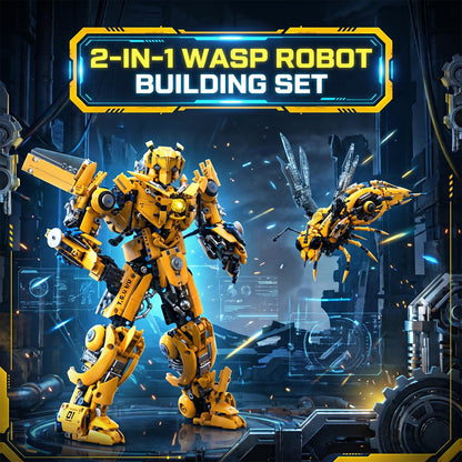 Myth Qholve 2 in 1 Wasp Robot Building Set Transforming Mecha Model Kit with Light-Up Core, Large Sci-Fi Mechanical Insect Display Figure, Advanced Construction Set for Teens and Adults