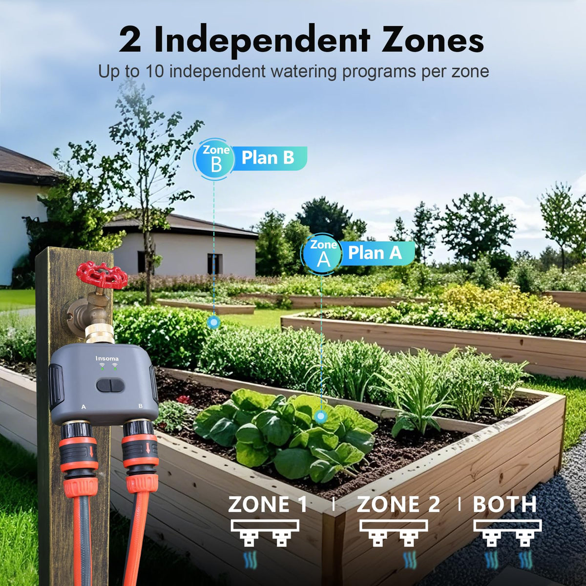 WiFi Water Timer for Garden Hose with Brass Inlet,Smart Hose Timer with WiFi Hub, APP & Voice Control,Up to 20 Watering Plans, 2-Zone Sprinkler Drip Irrigation System Controller for Yard Lawn Watering