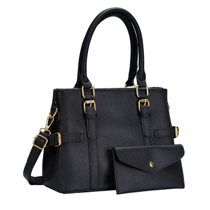Tigpoy Black Purses for Women, Purses and Handbags Set Fashion Leather Shoulder Tote Work Bag for Women Ladies Top Handle Satchel 2PCS (Black)