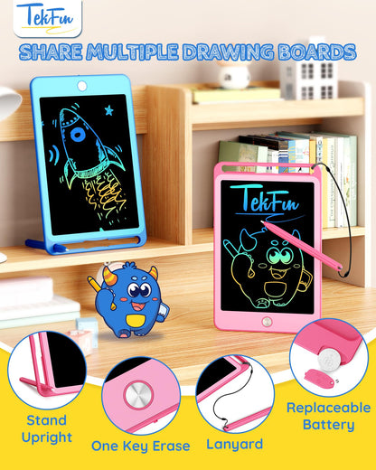 TEKFUN 2 Pack LCD Writing Tablet for Kids, 10 Inch Blue+Pink Doodle Board Drawing Board Reusable Drawing Tablet with Lanyard, Educational Kids Toddler Toys Birthday Gift for Boys Girls 3-12 Years Old