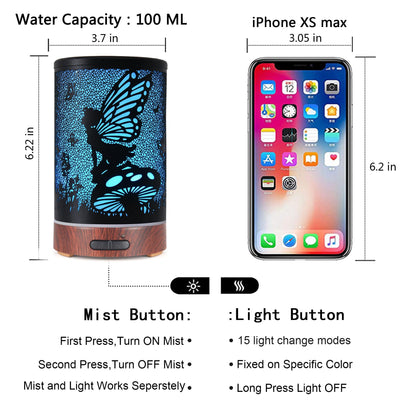 Essential Oils Diffuser,Aromatherapy Diffuser,Birthday for Women Mom Grandma,Metal Cool Mist Humidifier with 7 Colors Lights Waterless Auto Off Air Diffusers (Dragonfly)