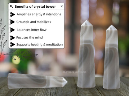 Amazing Gemstone Agate Crystal Towers ~ Natural Healing Crystal Point Obelisk for Reiki Healing and Crystal Grid (2" to 3" INCH)