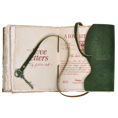 LEATHER VILLAGE Vintage Leather Journal – 200 Handmade Vintage Deckle Edge Paper – Leather bound Journal For Women Men – Vintage Key Closure - Book of Shadows - Green - 8X6 inches (A5)