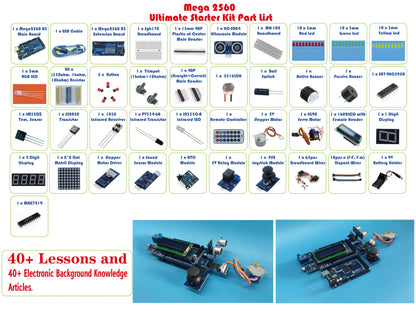 ePalZoneXP Mega 2560 Starter Kit, Compatible with Arduino, Electronics Learning Kit, the Most Detailed Explained 50+ Lessons, Plus 40+ Background Knowledge Articles (Ultimate Kit)