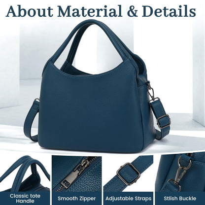 KOGTLA Women's Large Pebbled Leather Purses with Satchel Strap, Ladies Vegan Leather Tote Handbags, Hobo Shoulder Bags Blue
