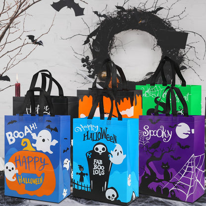 CCINEE 12PCS Halloween Non-Woven Bags with Handle，Large Size Reusable Halloween Trick or Treat Tote Bags for Party Favors Supplies，15.7"×11.8"×5.9"