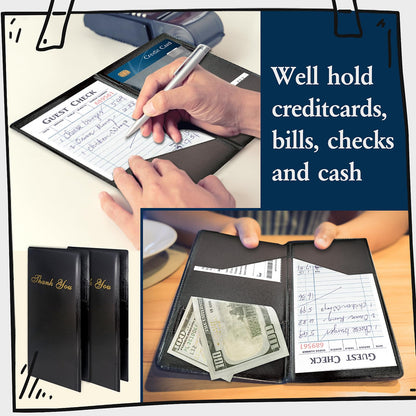 50 Pcs Check Presenters for Restaurants 4 x 8 inch Guest Check Presenters for Restaurant Black Card Bill Holder Receipt Check Holders with Guest Checkbook for Servers Waitress Waiter