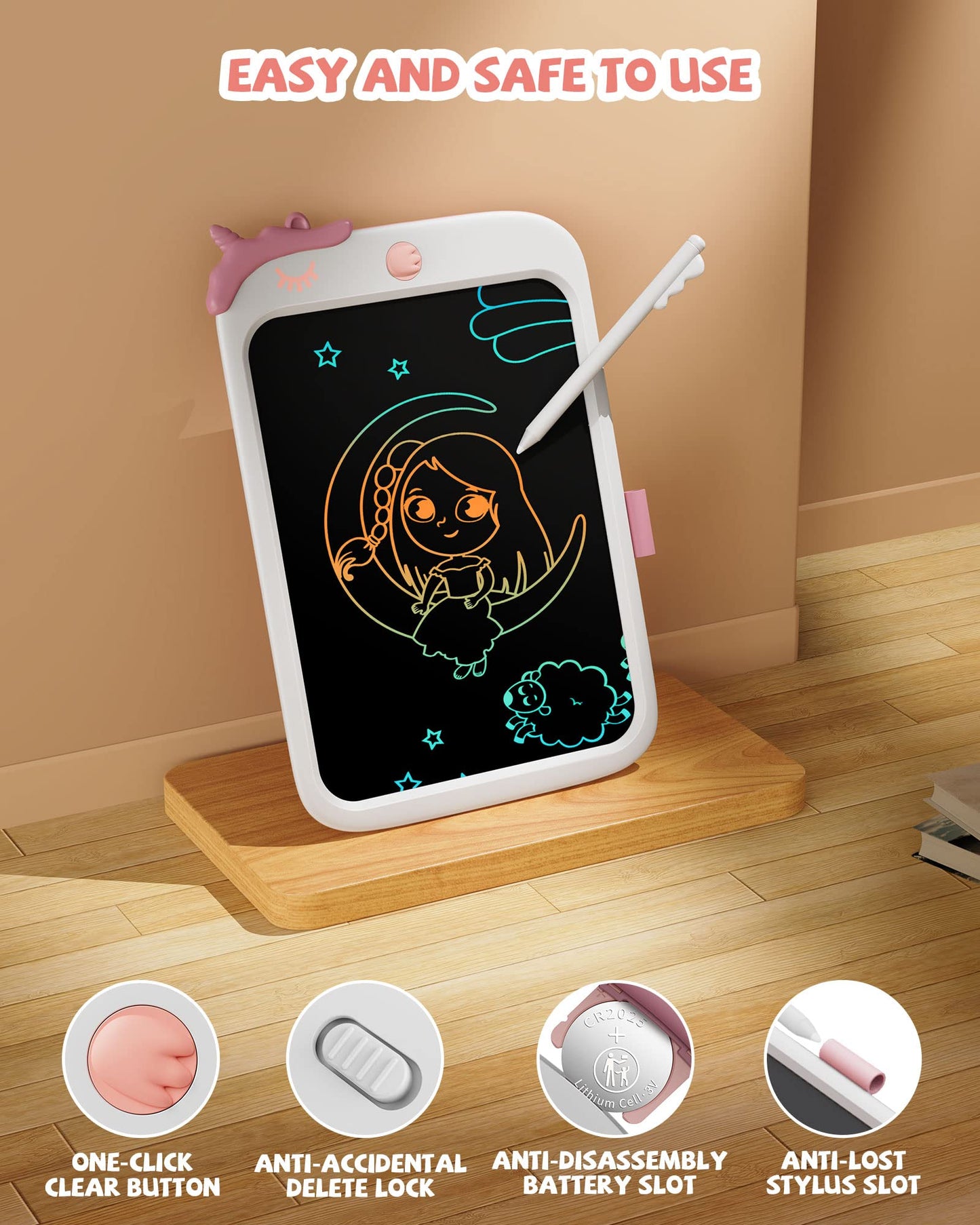 10 inch LCD Writing Tablet for Kids, Unicorn Toys Gifts for Girls Aged 3-5, Toddler Girl Kids Educational Travel Toy, Birthday Gift for 3 4 5 6 7 8 9 Year Old Girl (White)