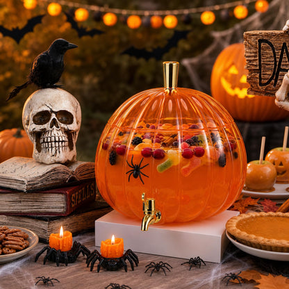 Potchen 1.3 Gallon Pumpkin Plastic Drink Dispenser Thanksgiving Drink Dispenser Fall Harvest Kitchen Decoration Beverage Water Container with Spigot for Fridge Halloween Autumn Party Supplies(Orange)