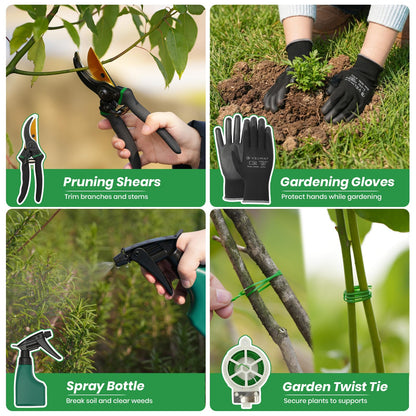 Velway Garden Tools Set -11-Piece Heavy Duty Hand Tool Kit with Ergonomic Handles, Rust-Proof, Carry Tote Bag – Gardening Gifts for Women & Men (Green)