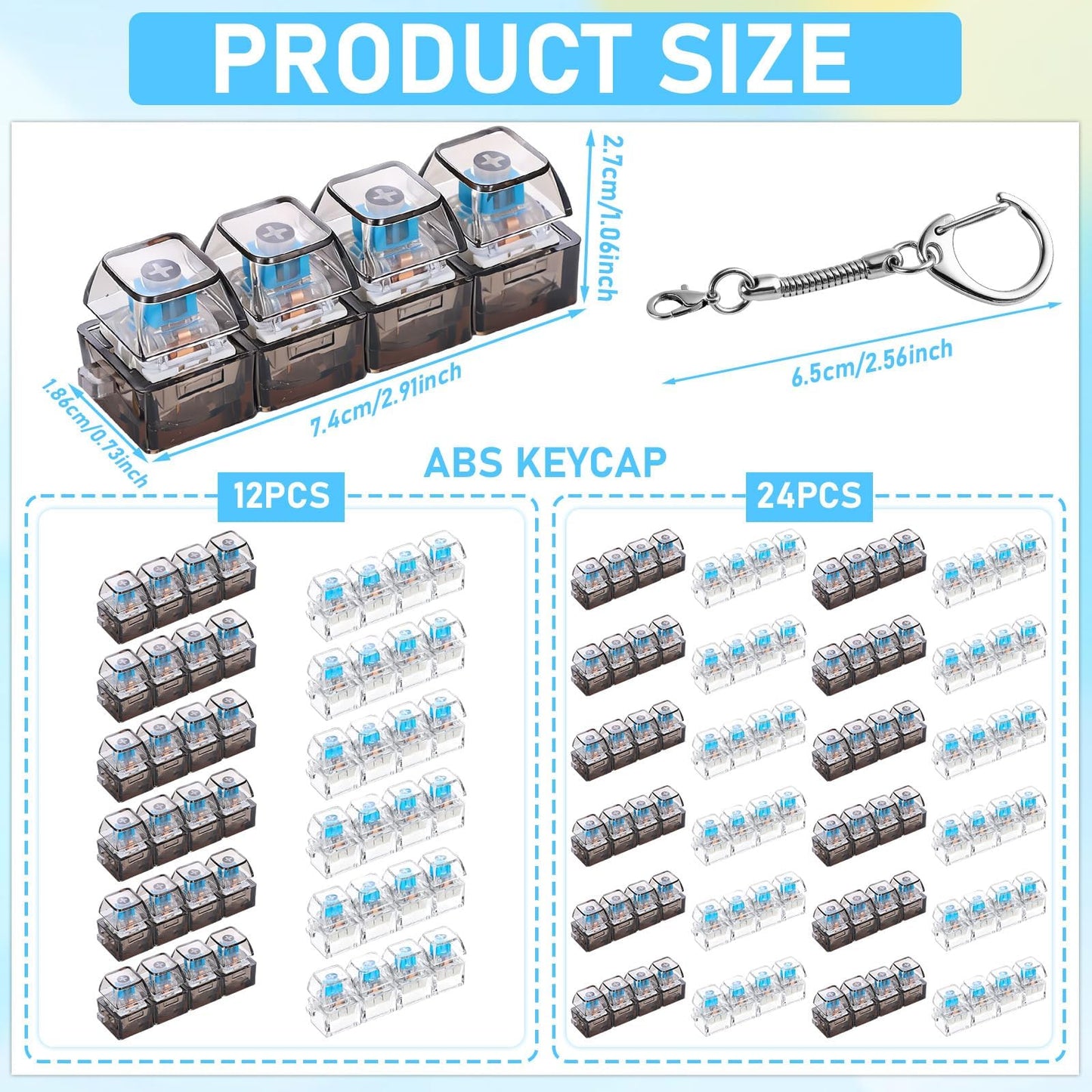 12 Pcs Keyboard Fidget Stress Relief Fidget Clicker Keyboards Set Clear Black Keyboard Decompression Button Stress Relief Gifts for Adults to Relieve Stresses Pass Time Party Favors