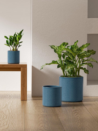 LE TAUCI Ceramic Pots for Plants, 10/8/6 Inch Indoor Planters with Draiange Hole, Silicone Plug & Mesh Pad, Modern Minimalist Pots for Home Office, Set of 3, Glossy, Harbor Blue