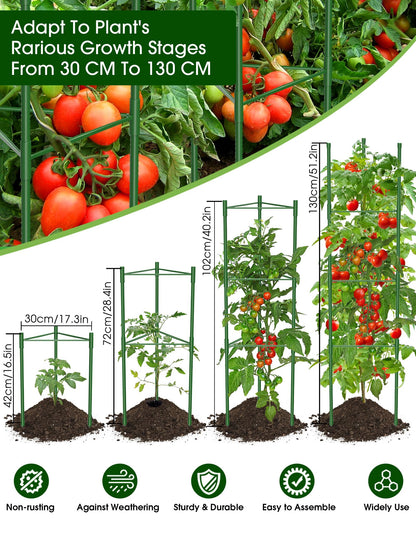 Tomato Cages,6 Pack MQJIAZHI 51.2inch Adjustable - Rust-Proof Tool-Free Trellis for Raised Garden Bed & Climbing Plants