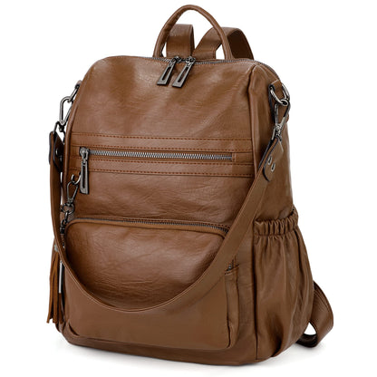 UTO Women Backpack Purse Leather Vegan Ladies Fashion Designer Rucksack Convertible Travel Shoulder Bag with Tassel Brown