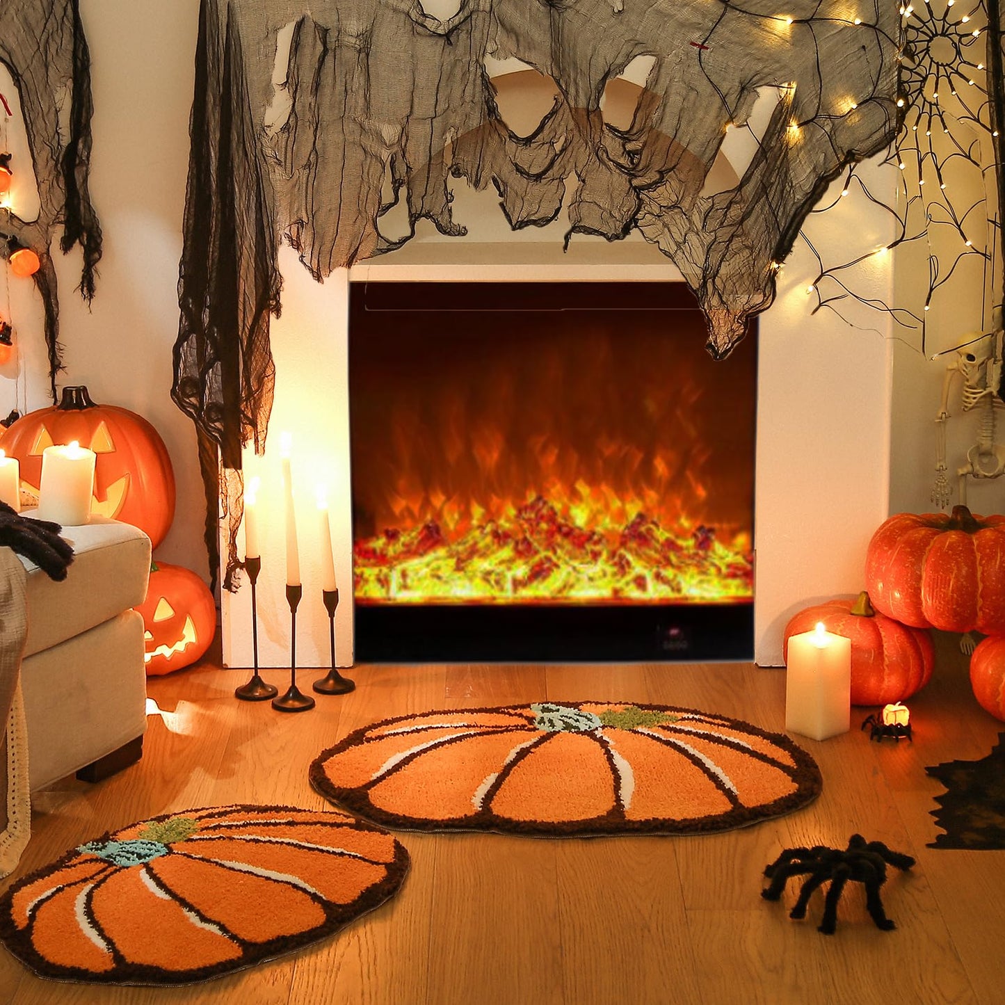 YRXRUS Halloween Pumpkin Bathroom Rugs, Ultra Soft Pumpkin Shaped Bath Mat, Machine Washable Orange Bath Rugs, Living Bedroom Kids for Halloween Room Decor Area Rugs, Large 21 x 30 Inch