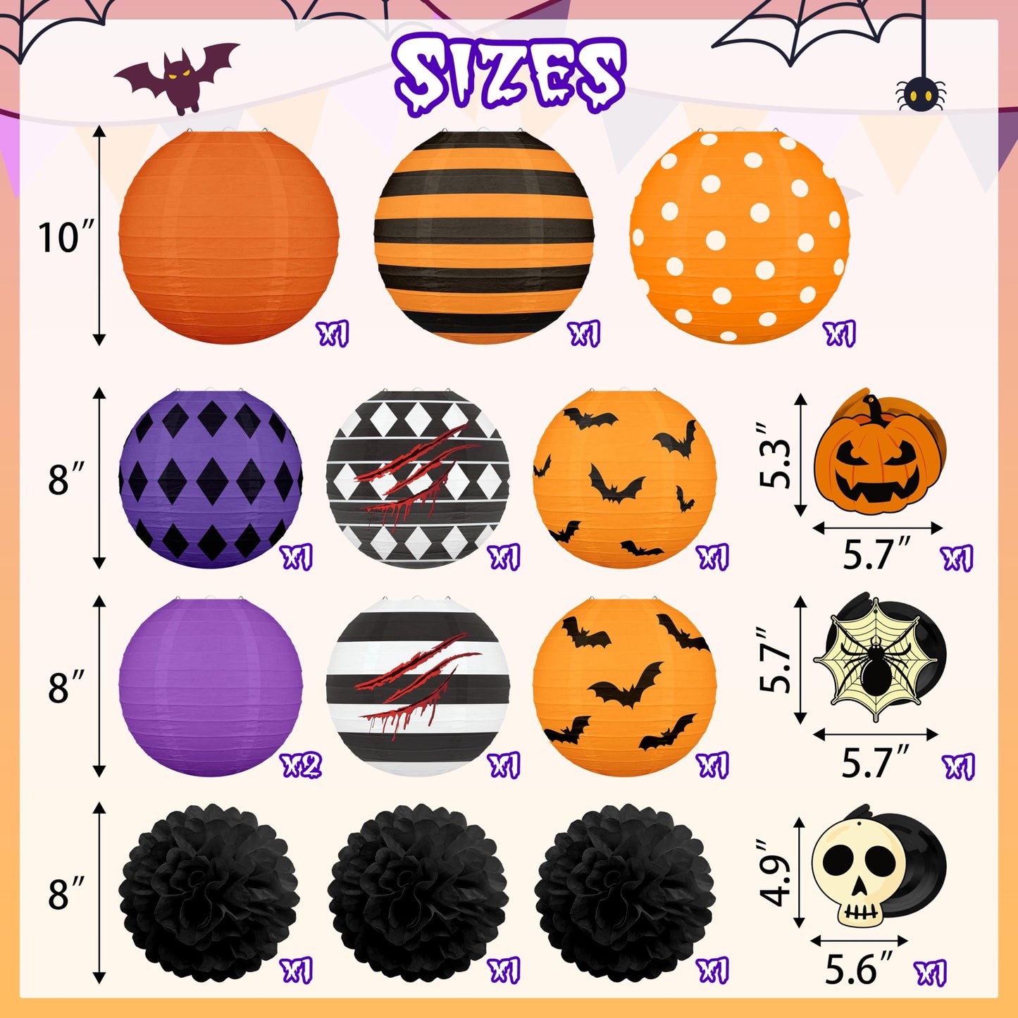 Renbuzhu 16Pcs Halloween Decorations Paper Lanterns Set