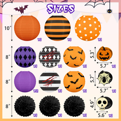 Renbuzhu 16Pcs Halloween Decorations Paper Lanterns Set