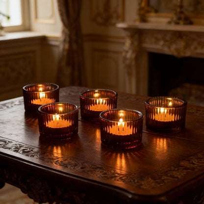 Aloelcap12PCS Amber Tealight Candle Holder Set, 2''X 1.3''Votive Candle Holders for Party Supplies, Tea Light Holders for Tablecenterpieces, Home Decor