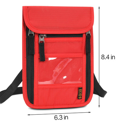 Neck Wallet Lightweight RFID Blocking Waterproof Travel Pouch Passport Wallets for Women Men （B-Red）