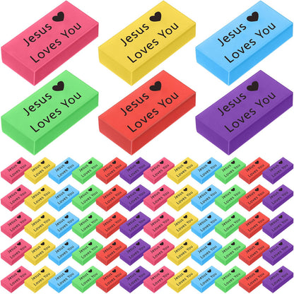 Resurhang 180 Pcs Erasers Bulk for Kids Inspirational Pencil Erasers Bulk for Drawing Motivational Big Eraser School Supplies for Classrooms Back to School Office (Jesus Loves You,Multicolor)