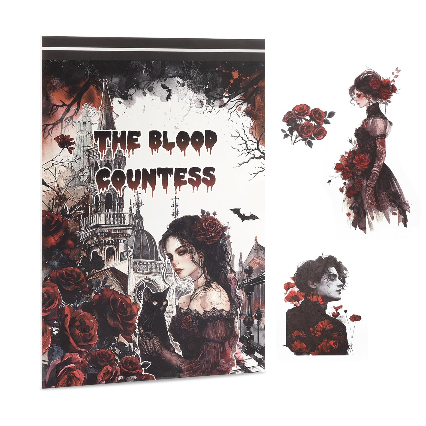 Dizdkizd Gothic Girls Sticker Book for Journaling, Scrapbooking, 190 Pre-Cut Cool Darker Vintage Stickers for Adults, PET and Paper Junk Journaling Supplies