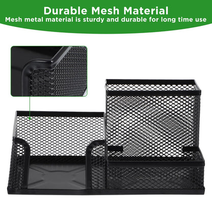 Lemecima 6 Pieces Pen Holder for Desk Mesh Metal Pencil Holders Pen Cup Marker Desk Caddy with Sticky Notes Organizer for Office Supplies Workspace School Home Black