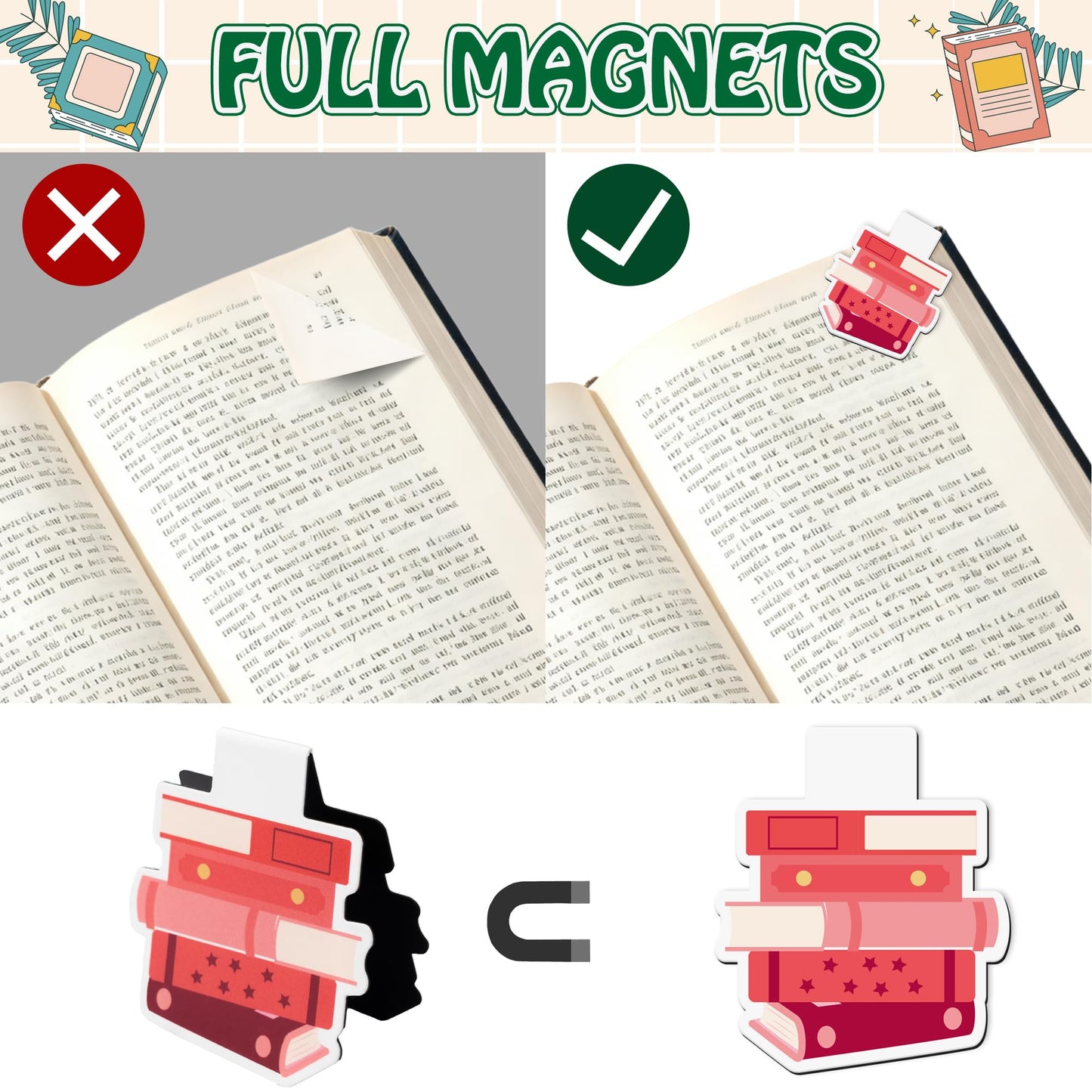 Yopyame Cute Magnetic Bookmarks Bulk - 36PCS Book Tracker Magnetic Bookmarks 12 Bookshelf Design Bookmark for Book Lovers Kids Double Sided Reading Page Markers for Adults Reading Lovers Classroom