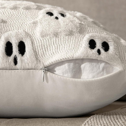 MIULEE 18x18 Inch Set of 2 Halloween White Ghost Decorative Soft Throw Pillows Bundle Rust Decorative Pumpkin Pattern Pillow Covers Plush Faux Fur Wool