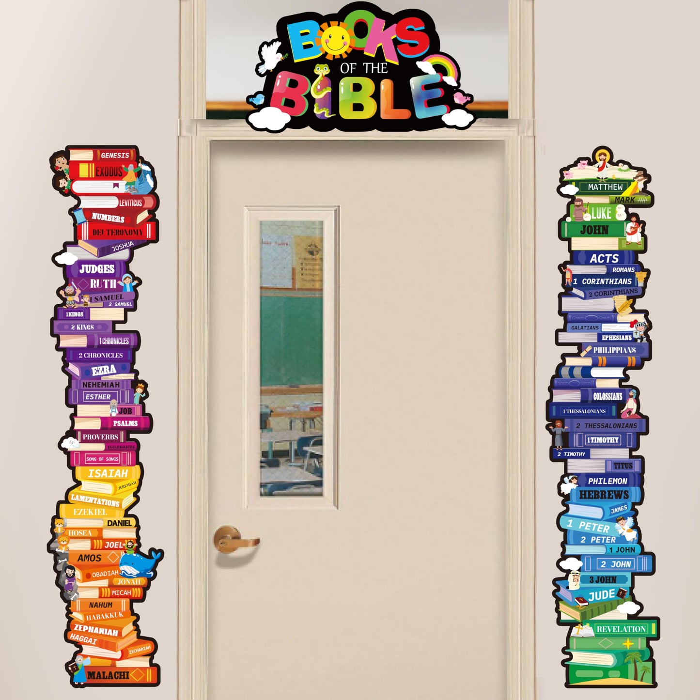 Yopyame Books of the Bible Posters - 16PCS Bible Door Border Door Cover for Scripture Home Church Decor Religious Christian Educational Posters for Classroom Sunday School